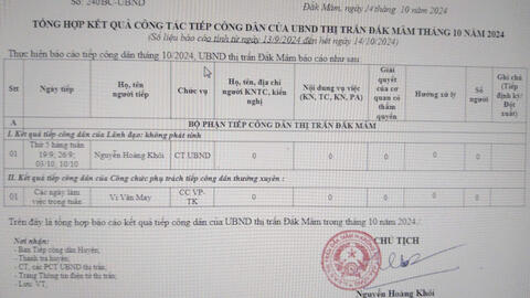 kết quả tiếp công dân tháng 10 năm 2024