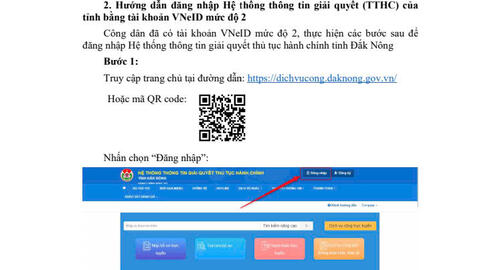 Hướng dẫn đăng nhập bằng tài khoản Định danh điện tử (VNeID) trên Hệ thống thông tin giải quyết TTHC tỉnh Đắk Nông